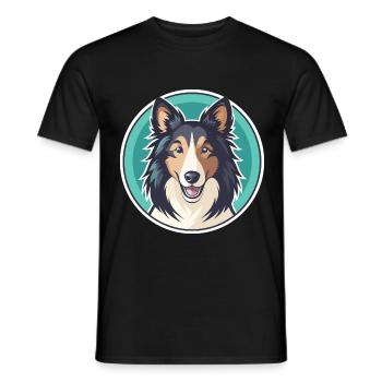 Collie chien race dessin animé Kawaii Clipart Animal de compagnie - T-shirt homme - noir - Devant - AI Model Male 178 light (178cm)