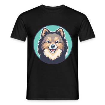 Spitz danois chien race dessin animé Kawaii Clipart animal de compagnie - T-shirt homme - noir - Devant - AI Model Male 178 light (178cm)