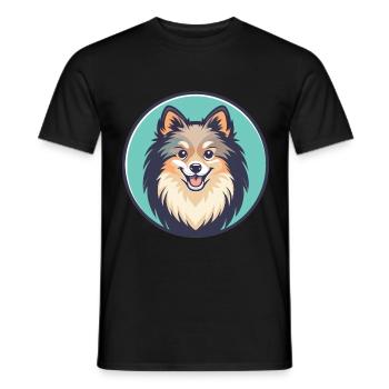 Spitz allemand chien race dessin animé Kawaii Clipart animal de compagnie - T-shirt homme - noir - Devant - AI Model Male 178 light (178cm)