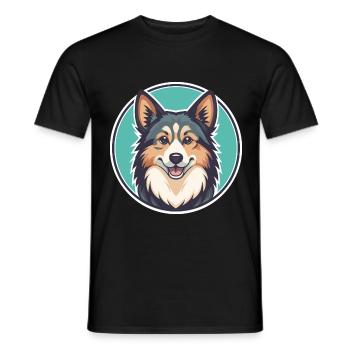 Chien de berger islandais Race de chien Dessin animé Kawaii - T-shirt homme - noir - Devant - AI Model Male 178 light (178cm)