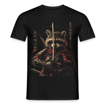Waschbär Samurai Anime Cartoon Ninja Japan Schwert - Männer T-Shirt - Schwarz - Vorne - AI Model Male 178 light (178cm)