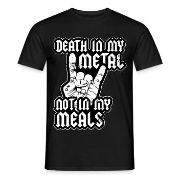 La mort dans mon métal Pas dans mes repas Végétarien Végétalien - T-shirt homme - noir - Devant - AI Model Male 178 light (178cm)