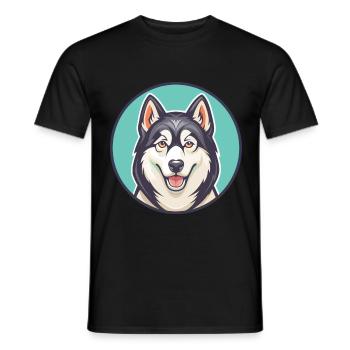 Husky sibérien chien race dessin animé Kawaii Clipart - T-shirt homme - noir - Devant - AI Model Male 178 light (178cm)
