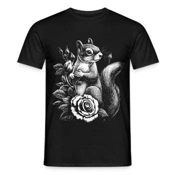 Squirrel Rose Floral Aesthetics Croissant - Men's T-Shirt - black - Front - AI Model Male 178 light (178cm)