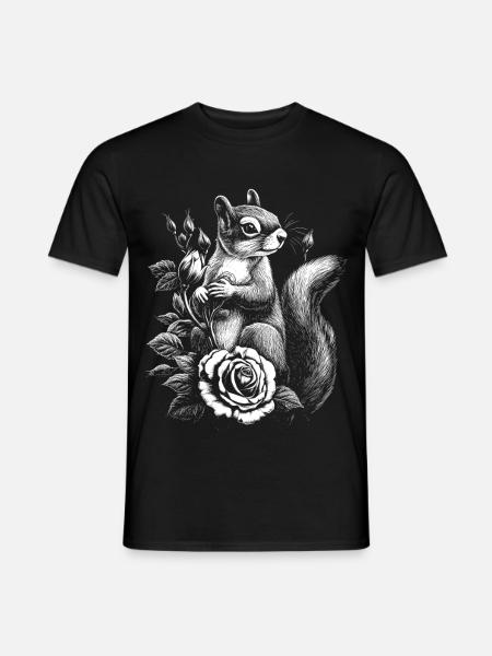 Eichhörnchen Rose Blumen Ästhetik Hörnchen - Männer T-Shirt - Schwarz