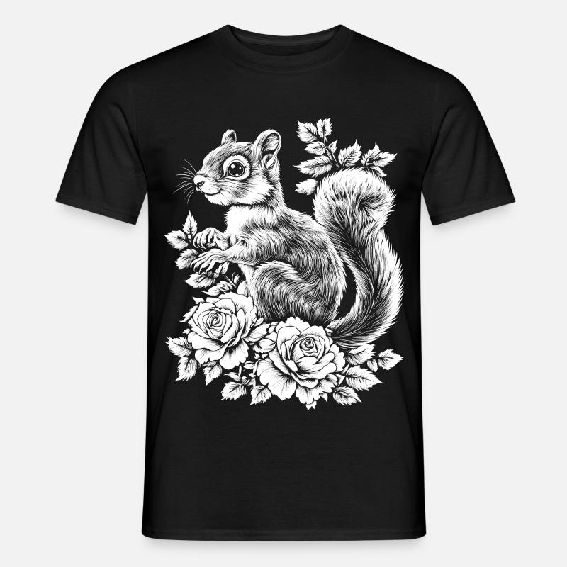 Hörnchen Rose Blumen Ästhetik Eichhörnchen - Männer T-Shirt - Schwarz