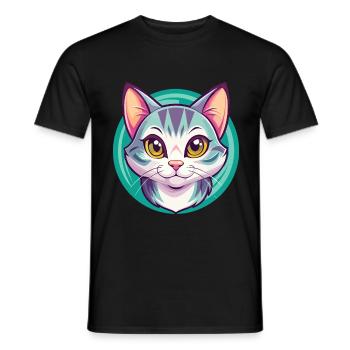 Chat américain à poil court race dessin animé Kawaii Animal - T-shirt homme - noir - Devant - AI Model Male 178 light (178cm)
