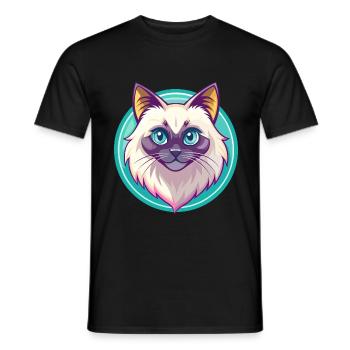 Birman Chat Race Dessin Animé Kawaii Animal Pet - T-shirt homme - noir - Devant - AI Model Male 178 light (178cm)