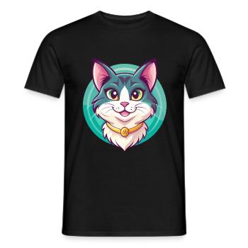 Manx Chat Race Dessin Animé Kawaii Animal Pet - T-shirt homme - noir - Devant - AI Model Male 178 light (178cm)