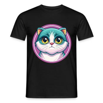 Schottisch Falten Katze Rasse Karikatur Kawaii Tier Haustier - Männer T-Shirt - Schwarz - Vorne - AI Model Male 178 light (178cm)