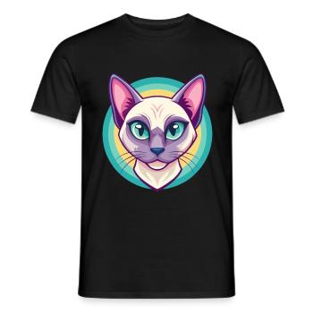 Chat tonkinois race dessin animé Kawaii animal de compagnie - T-shirt homme - noir - Devant - AI Model Male 178 light (178cm)