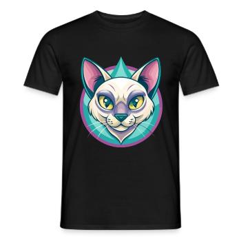 Chat thaïlandais race dessin animé Kawaii Animal Pet - T-shirt homme - noir - Devant - AI Model Male 178 light (178cm)