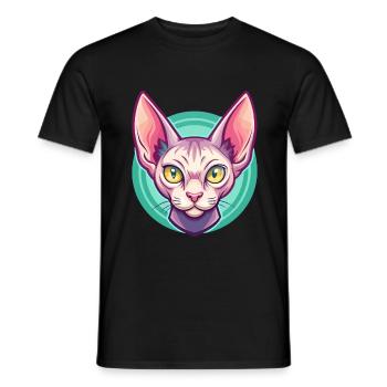 Red Devon Rex Cat Breed Cartoon Kawaii Animal Pet - Men's T-Shirt - black - Front - AI Model Male 178 light (178cm)