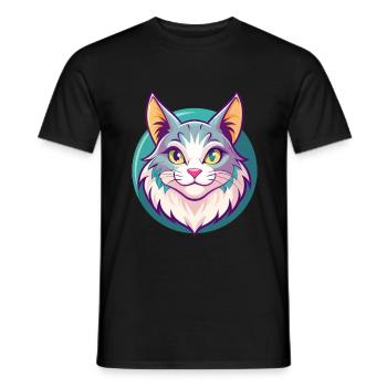 Américain Bobtail Chat Race Dessin Animé Kawaii Animal - T-shirt homme - noir - Devant - AI Model Male 178 light (178cm)