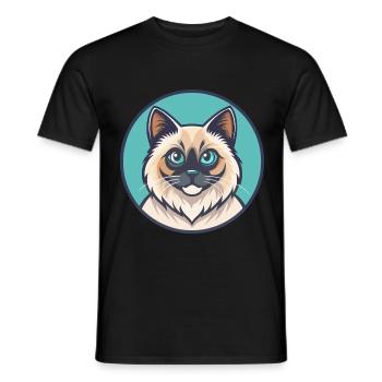 Birman Chat Race Dessin Animé Kawaii Animal Pet - T-shirt homme - noir - Devant - AI Model Male 178 light (178cm)
