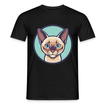 Chat Birman Européen Race Dessin Animé Kawaii Animal - T-shirt homme - noir - Devant - AI Model Male 178 light (178cm)