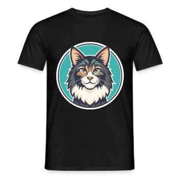 Norwegian Forest Cat Breed Cartoon Kawaii Animal - Men's T-Shirt - black - Front - AI Model Male 178 light (178cm)