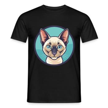 Chat tonkinois race dessin animé Kawaii animal de compagnie - T-shirt homme - noir - Devant - AI Model Male 178 light (178cm)
