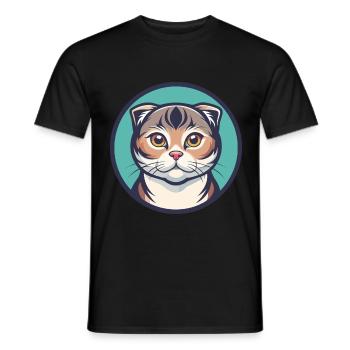 Schottisch Falten Katze Rasse Karikatur Kawaii Tier Haustier - Männer T-Shirt - Schwarz - Vorne - AI Model Male 178 light (178cm)