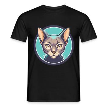 Chat bleu russe race dessin animé Kawaii animal de compagnie - T-shirt homme - noir - Devant - AI Model Male 178 light (178cm)
