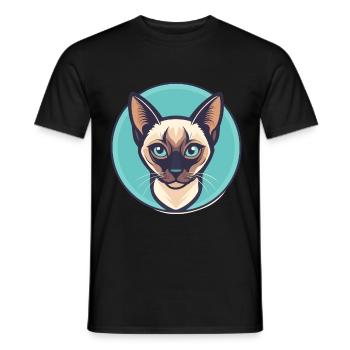 Chat Siamois Race Dessin Animé Kawaii Animal Pet - T-shirt homme - noir - Devant - AI Model Male 178 light (178cm)