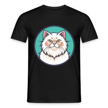 Weiße Langhaarkatze Rasse Karikatur Kawaii - Männer T-Shirt - Schwarz - Vorne - AI Model Male 178 light (178cm)