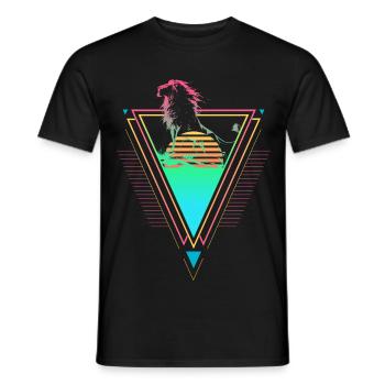 Lion Vaporwave Synthwave 90s 80s sunset - Men's T-Shirt - black - Front - AI Model Male 178 light (178cm)