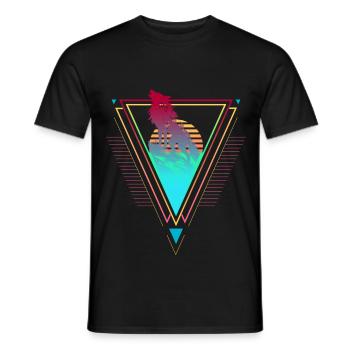 Wolf Vaporwave Synthwave 90s 80s sunset - Men's T-Shirt - black - Front - AI Model Male 178 light (178cm)