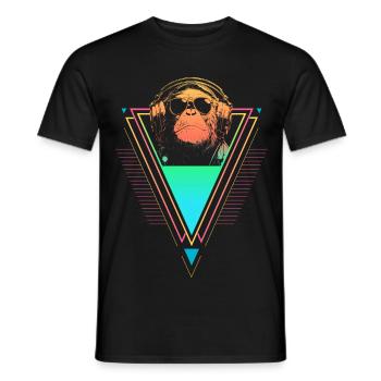 Chimpanzee Vaporwave Synthwave 90s 80s sunset - Men's T-Shirt - black - Front - AI Model Male 178 light (178cm)