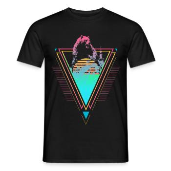 Kodiakbär Vaporwave Synthwave des années 90 80 coucher de soleil - T-shirt homme - noir - Devant - AI Model Male 178 light (178cm)