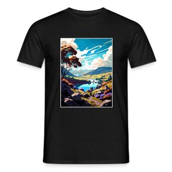 Tamar Valley Anob Travel Poster Souvenir Paint WPA - Men's T-Shirt - black - Front - AI Model Male 178 light (178cm)