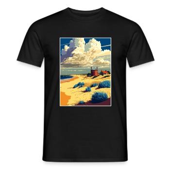 Suffolk Coast Aonb Travel Poster Postcard Painting - Men's T-Shirt - black - Front - AI Model Male 178 light (178cm)