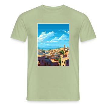 Fès Maroc Affiche de voyage Souvenir Carte Postale Peinture - T-shirt homme - vert sauge - Devant - AI Model Male 178 light (178cm)