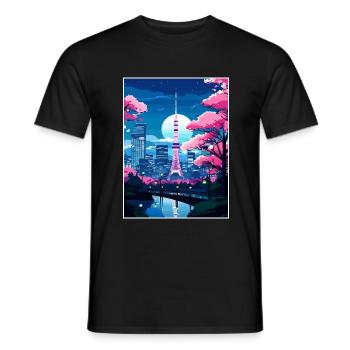 Japon Tokyo Voyage Affiche Souvenir Carte Postale Peinture - T-shirt homme - noir - Devant - AI Model Male 178 light (178cm)