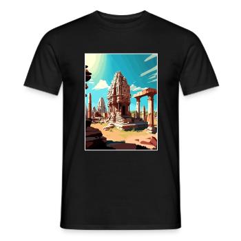 Hampi India Travel Poster Souvenir Postcard Paint - Men's T-Shirt - black - Front - AI Model Male 178 light (178cm)
