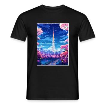 Japon Tokyo Voyage Affiche Souvenir Carte Postale Peinture - T-shirt homme - noir - Devant - AI Model Male 178 light (178cm)