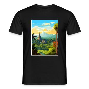 Indonesia Travel Poster Souvenir Postcard Painting - Men's T-Shirt - black - Front - AI Model Male 178 light (178cm)