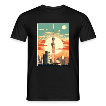Japon Tokyo Voyage Affiche Souvenir Carte Postale Peinture - T-shirt homme - noir - Devant - AI Model Male 178 light (178cm)