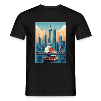 Shanghai Chine Voyage Affiche Souvenir Peinture WPA - T-shirt homme - noir - Devant - AI Model Male 178 light (178cm)
