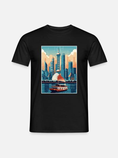 Shanghai China Reise Poster Souvenir Malerei WPA - Männer T-Shirt - Schwarz