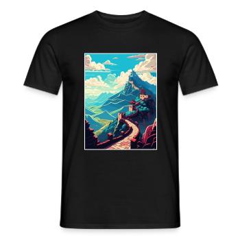 Grande Muraille de Chine Affiche De Voyage Peinture Souvenir - T-shirt homme - noir - Devant - AI Model Male 178 light (178cm)