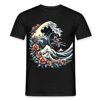 big wave of Kanagawa with flowers and samurai - Men's T-Shirt - black - Front - AI Model Male 178 light (178cm)