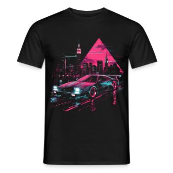 Synthwave Rétro Voiture Ville Vaporwave Années 80 Années 90 - T-shirt homme - noir - Devant - AI Model Male 178 light (178cm)