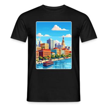 Rosario Argentina Travel Poster Souvenir Paint WPA - Men's T-Shirt - black - Front - AI Model Male 178 light (178cm)