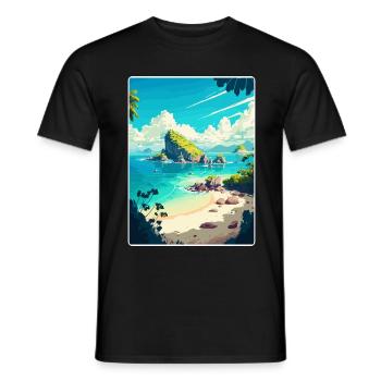 Bali Indonesien Reise Poster Souvenir Malerei WPA - Männer T-Shirt - Schwarz - Vorne - AI Model Male 178 light (178cm)