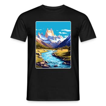 Monte Fitz Roy Voyage Affiche Peinture Souvenir WPA - T-shirt homme - noir - Devant - AI Model Male 178 light (178cm)