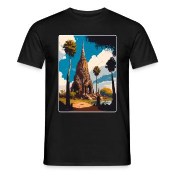 Ayutthaya Thailand Travel Poster Souvenir Painting - Men's T-Shirt - black - Front - AI Model Male 178 light (178cm)