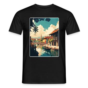 Hoi An Vietnam Travel Poster Souvenir Painting WPA - Men's T-Shirt - black - Front - AI Model Male 178 light (178cm)