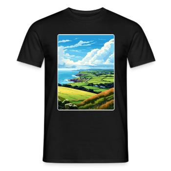 Cornouailles Aonb Voyage Affiche Peinture Souvenir WPA - T-shirt homme - noir - Devant - AI Model Male 178 light (178cm)
