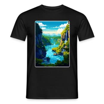 Plitvice Lake National Park Croatia Travel Poster - Men's T-Shirt - black - Front - AI Model Male 178 light (178cm)